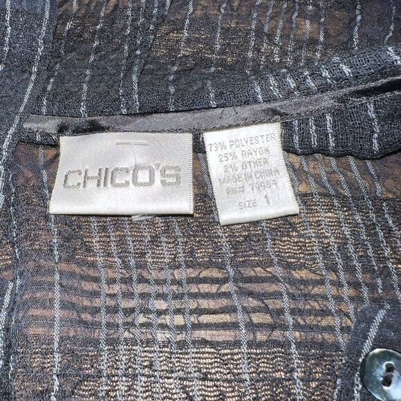 Chicos Sheer Black Striped Hoodie Size 1/small - Picture 3 of 3